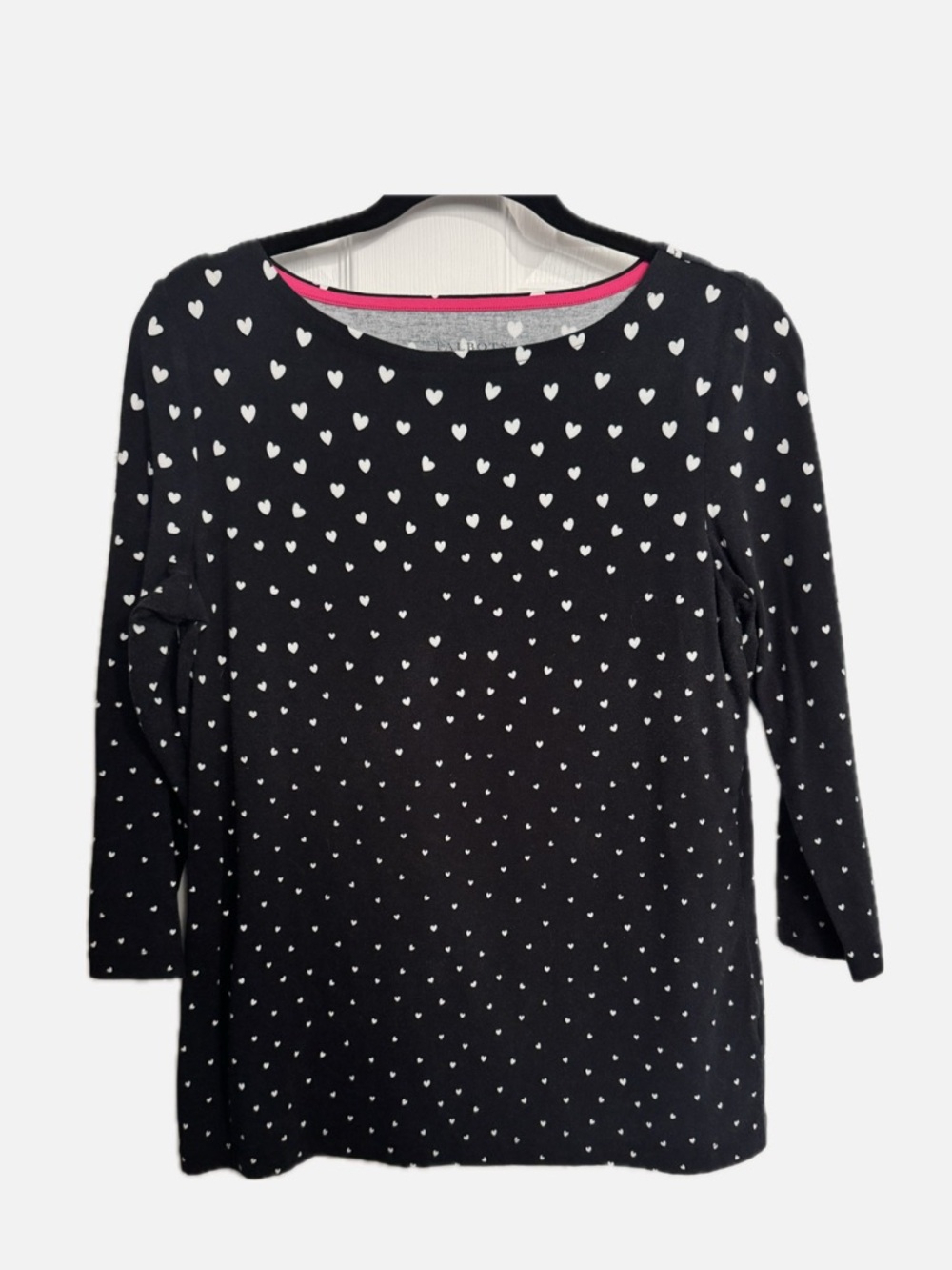 Talbots Black Top with White Heart Print